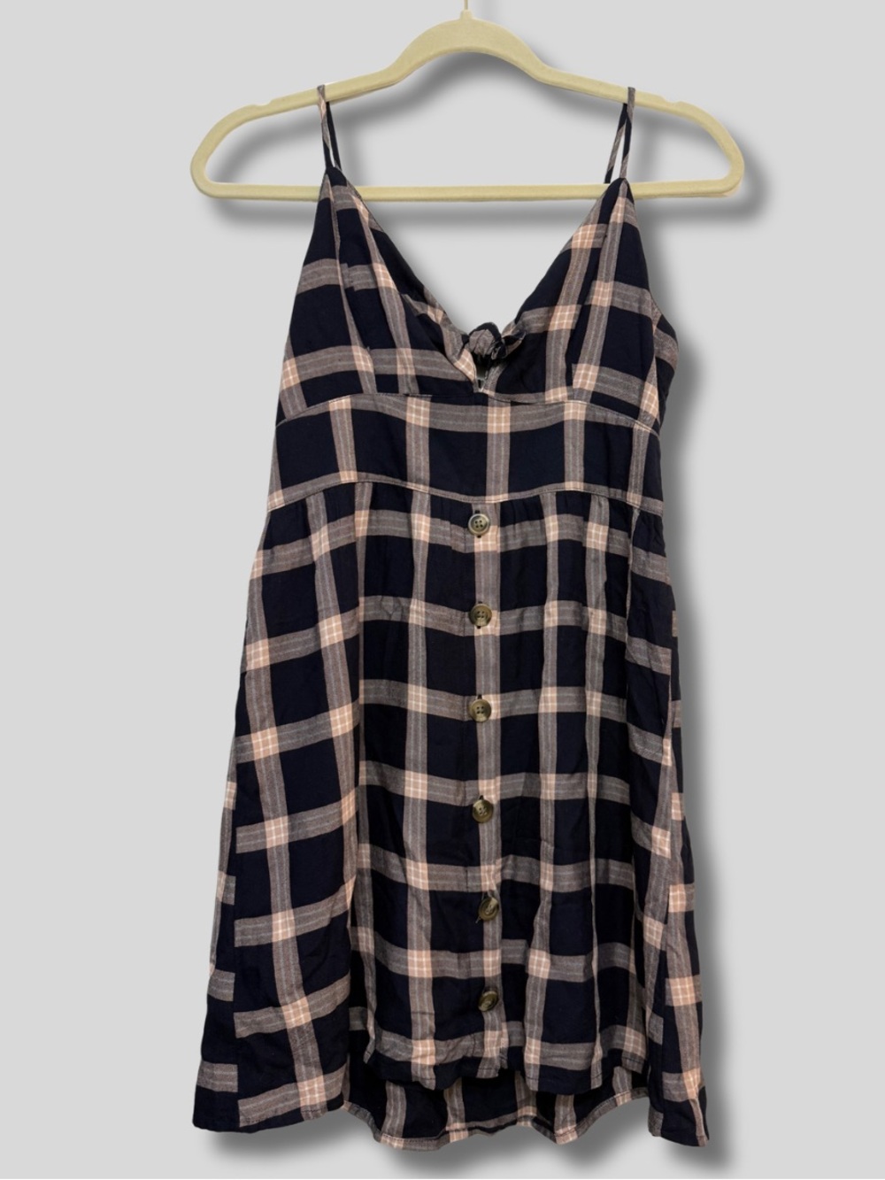 American Eagle Navy & Blush Plaid Tie Front Mini Dress